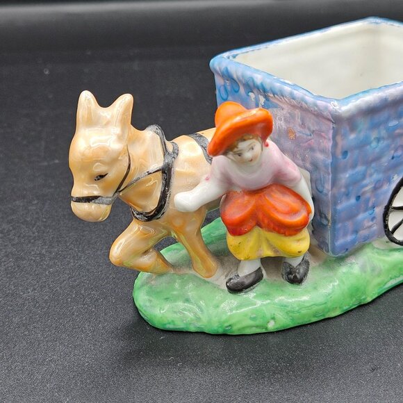 Vintage Hand-Painted ceramic Donkey-Drawn Cart Ceramic Planter made in Japan - Picture 9 of 9